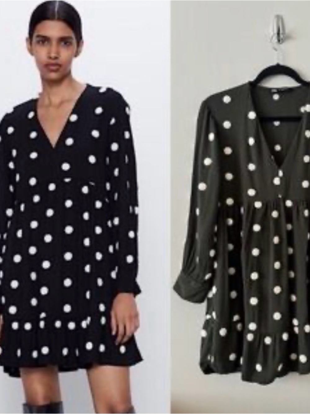 Zara Classy Chic Black Ruffle Pom Pom Polka Dot Dress